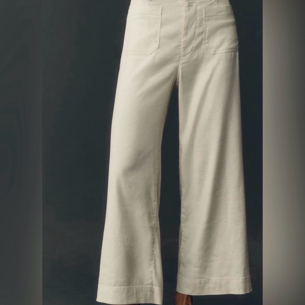 Anthropologie Colette Wide Leg High-Rise Linen Cream Pants